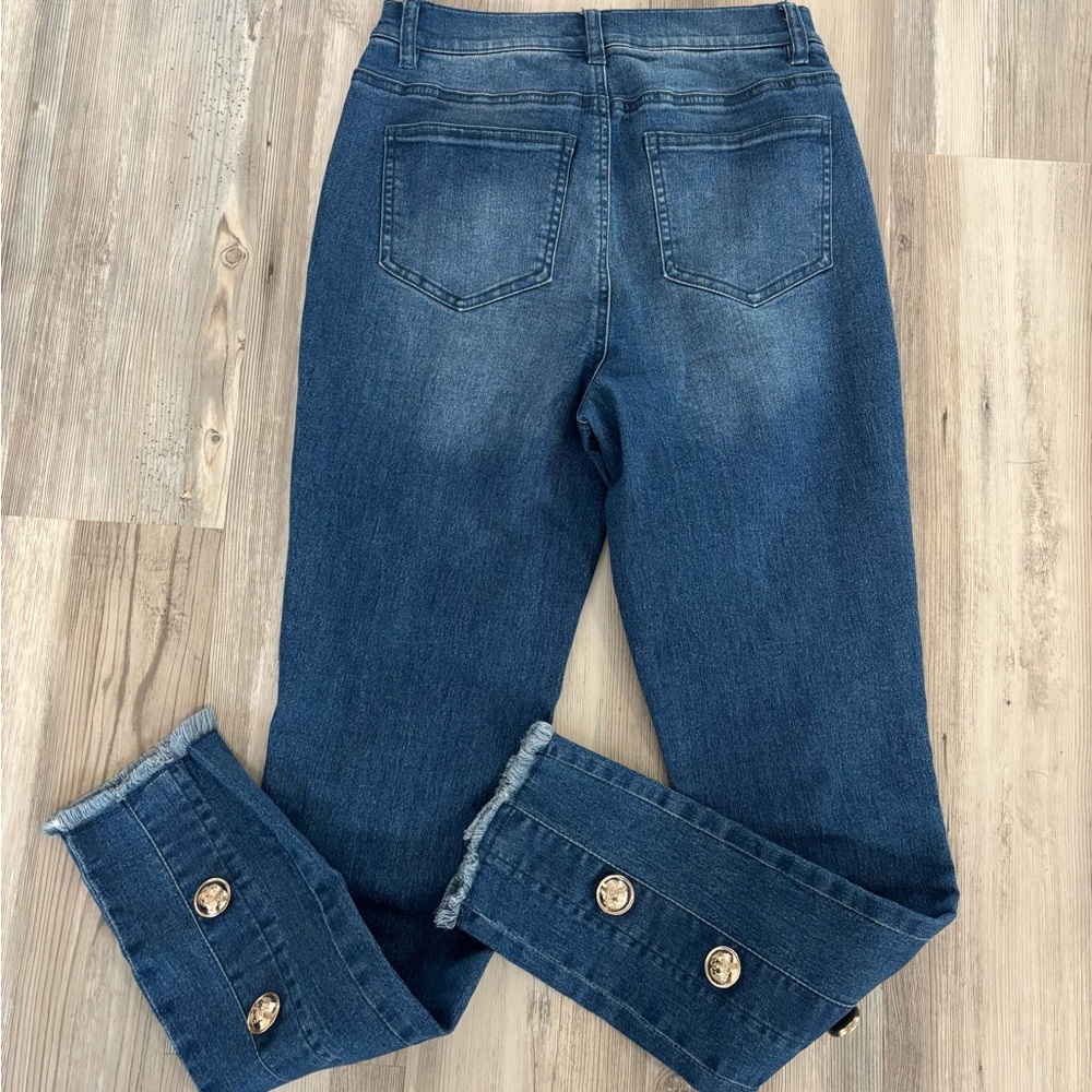 VENUS Dark Blue Straight Leg Jeans with Gold Button Detail Size 6 NWOT - Picture 2 of 9